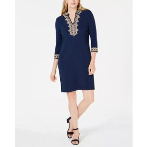 Charter Club Womens Braided Trim Shift Dress Blue Sz Large
